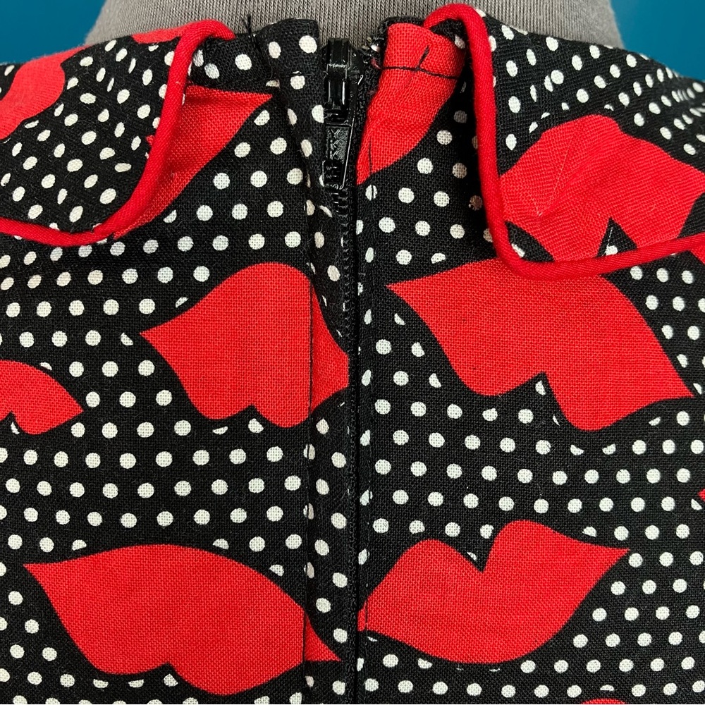 Retrolicious Retro Lips Fit & Flare Dress in Red & Black Polka Dot w/ Collar - Picture 12 of 15